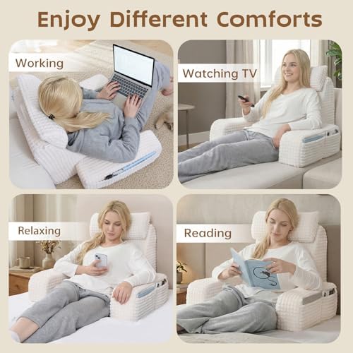 Vekkia 19'' Reading Pillow with Armrests and XL Pockets for Adults
