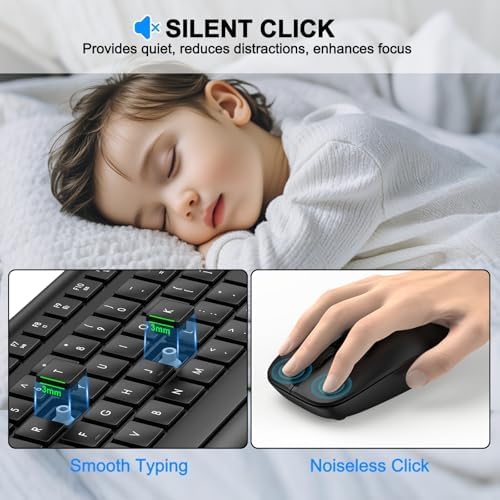 Wireless Keyboard and Mouse Combo, Full Size Silent Ergonomic Keyboard and Mouse, Long Battery Life, Optical Mouse, 2.4G Lag-Free Cordless Mice Keyboard for Computer, Mac, Laptop, PC, Window(8 Pack)