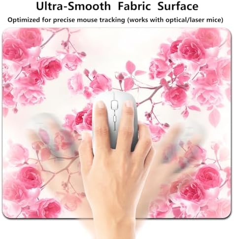 9.5x7.9 Inch Office/Gaming Mouse Pad, Pink Rose Blossom Romantic Floral Flowers Garden, Cute Anti-Slip Mat for Desk Decor