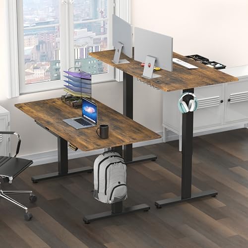 SHW 55 x 28 Electric Height Adjustable Standing Desk w/Drawer,Rustic Brown
