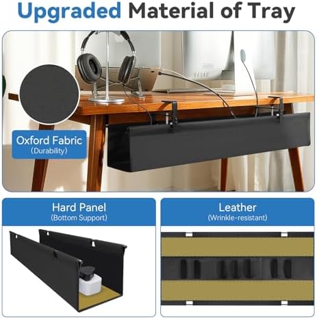 SHUWEI 48" Under Desk Cable Tray, Fabric No-Drill Mount, Off White
