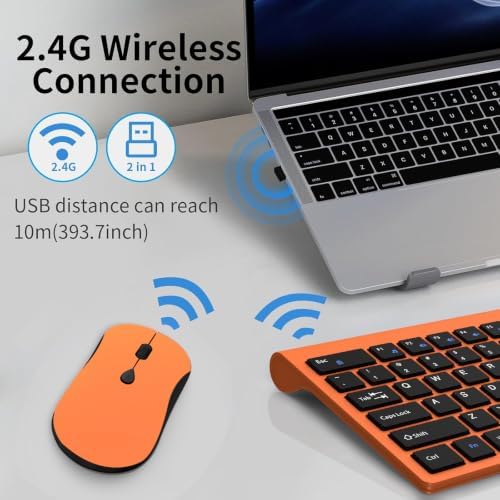 Slim Silent Full Size Wireless Keyboard Mouse Combo Orange