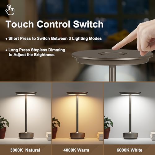 1 Pack Cordless Table Lamps Rechargeable, 5000mAh LED Table Light