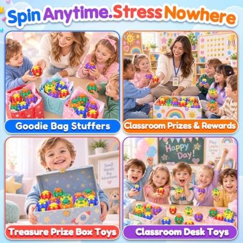 24 Pcs Press to Spin Fidget Spinners Mini Fidget Toys Party Favors for Kids