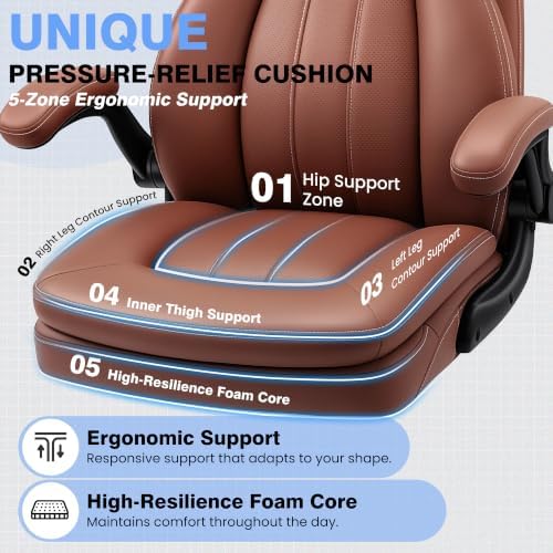 Ergonomic Leather Chair, Executive High Back Office Chair, Brown