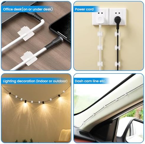 30 Pcs Adhesive Cable Clips for Cord Management Under Desk Nightstand Phone PC Charger Plug Speaker TV Cord Holder Keeper Hook Wall Wire Organizer Car Dash Cam Ethernet Christmas Light (Clear, Small)