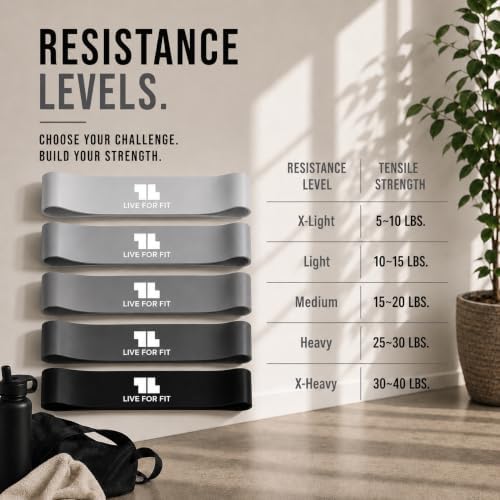 Exercise Resistance Loop Bands with Instruction Guide and Carry Bag, Set of 5
