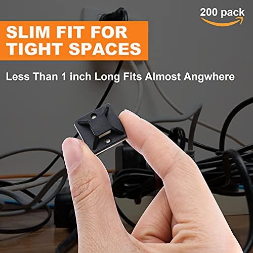 200 Pack 3/4" Zip Tie Adhesive Mounts Self Adhesive Cable Tie Base Holders with Multi-Purpose Tie wire clips with screw hole,Anchor stick on wire holder,Black