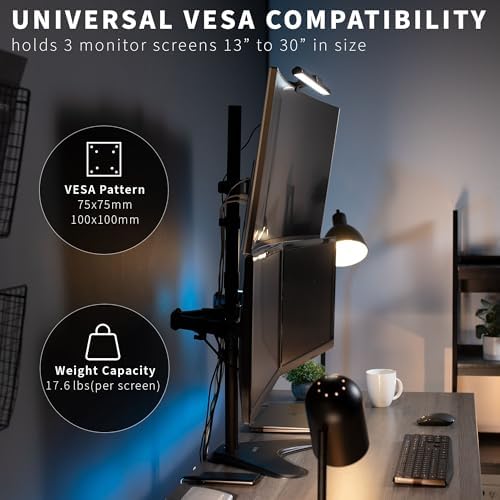 VIVO Triple LCD LED Computer Monitor Desk Stand, Free Standing Heavy Duty Fully Adjustable Mount for 3 Screens up to 30 inches STAND-V003E