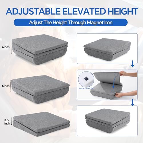 MABOZOO Magnetic Height Adjustable Booster Seat Cushions, 6 Inch Thick Office Chair Seat Cushion for Chair, 3-Layer Thick Butt Pad for Car, Wheelchair, Home, Office (17.7 * 15.7 * 6 Inch)