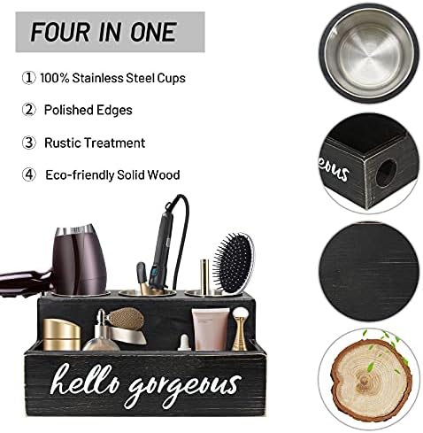 Unistyle Hair Blow Dryer Holder Black Curling Iron Holder Countertop, Hair Tools & Styling Supplies Organizer Flat ,Bathroom Counter Organizer for Accessories, Makeup, Toiletries Storage