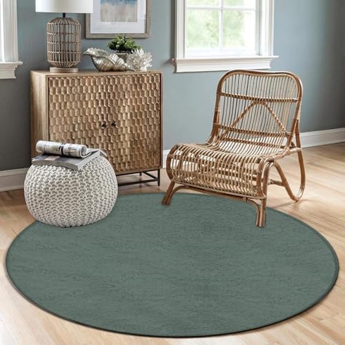 Machine Washable Modern Round Area Rug, Room Sofa Yoga Soft Round Carpet, Home Decor Non Slip Kitchen Office Circle Rug Green, 24inch