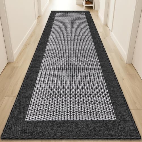 StepRite Kitchen Rugs, Kitchen Mats for Floor, 96"x20" Non-Slip Machine-Washable Kitchen Throw Rug, Absorbent Runner Rugs Office, Sink Standing Desk Mat, Decor Carpet, Black