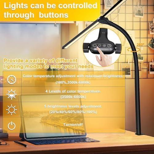 Double Head LED Desk Lamp for Office - Eye Caring Lamp with Clamp