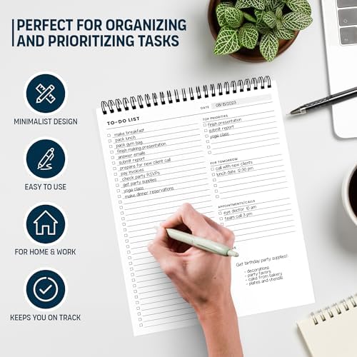 To Do List Spiral Notepad 8.5x11 52 Sheets, Daily Planner Notebook for Work