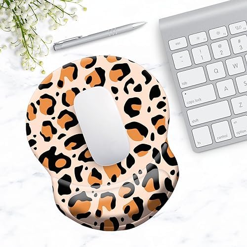 Ergonomic Wrist Support Mouse Pad - Comfortable Computer Mouse Pad with Non-Slip PU Base for Home Office Working Gaming (Leopard Print)