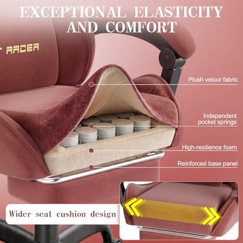 Soontrans Red Velvet Gaming Chair with Embroidery Design