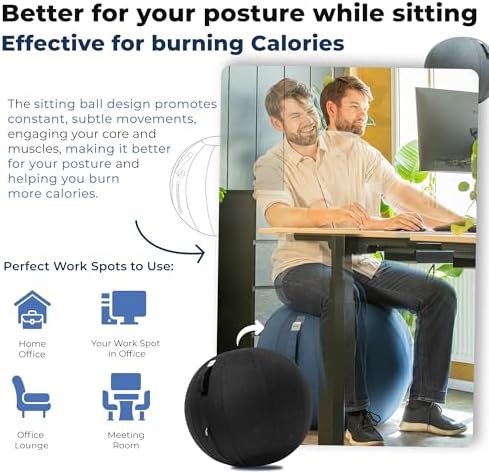 Backerz Balance Ball Chair for Office & Home - Ergonomic Exercise Ball for Posture & Back Pain Relief, Yoga Ball Chair - Sitting Ball with Washable Linen Cover