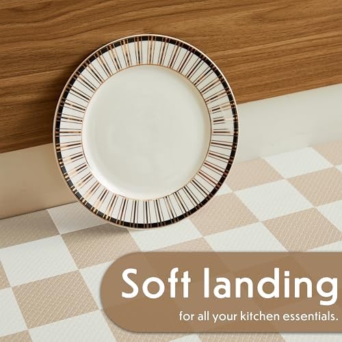 Ohocut Beige Khaki Checkered Kitchen Mats for Floor Set of 2, 2 Pcs Cushioned Non Slip Runner Rugs for Kitchen/Sink/Laundry, Comfort Aesthetic Cute Anti-Fatigue Foam Floor Mat 17.3"x29.5"+17.3"x47.2"
