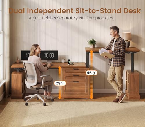 SEDETA 98.4'' Standing Two Person Desk with 3 Drawers, Storage Cabinet