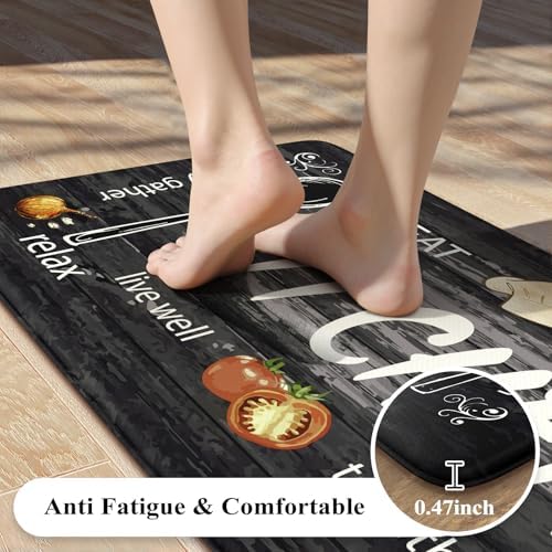 KIMODE Anti Fatigue Kitchen Mat 2PCS,Non Slip Waterproof Kitchen Rugs Grey