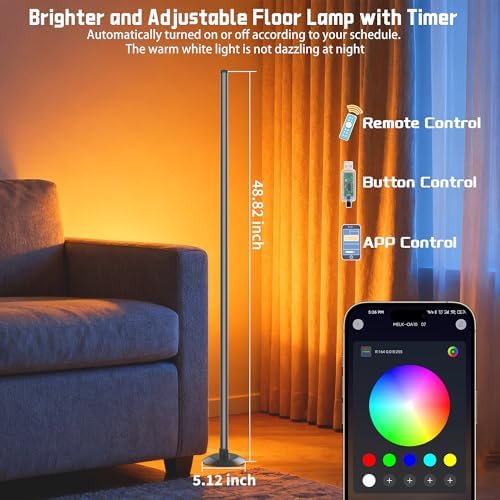 NBBUFF IC+RGBW Led Corner Floor Lamp USB Powered App & Remote Control,2Pack