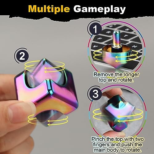 Dilabnba Infinity Cube Fidget Spinner Toy for Kid Adult, Metal EDC Fidget Block Figner Spinner 4 in 1 Focus Spinning Toy, Cool Sensory Desk Gadget Stress Relief Gift for Boy Girl Teen Men (Rainbow)