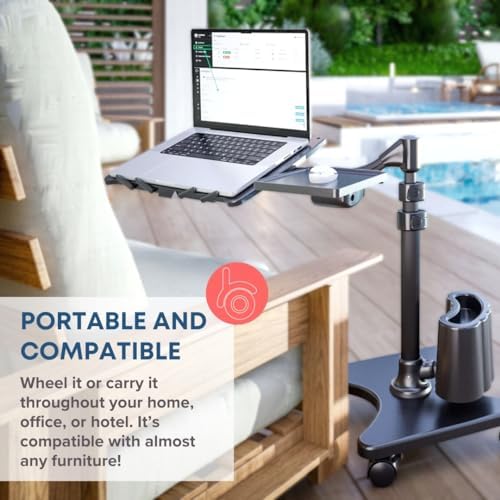 LEVO G2 Deluxe Rolling Laptop Stand with Mouse Tray, Silver & White