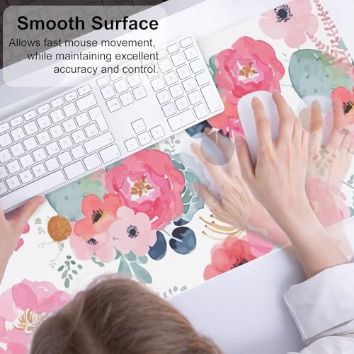 QIYI PU Leather Large Mouse Pad, Waterproof Desk Mat, 31.5" x 11.8", Peony