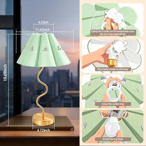 Cordless Rechargeable LED Table Lamp, Portable Desk lamp Battery, 3 Color Stepless Dimming with Memory Function, Suitable for Outdoor, Dinner, Patio & Restaurant. (Green with Diamonds)