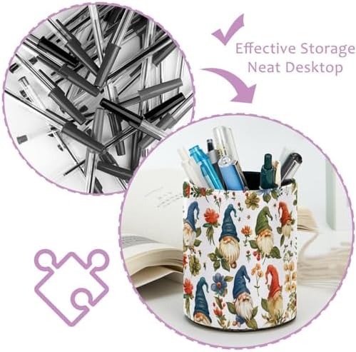 Desk Organizer Pen Holder for Desk, Gnomes Florals Pencil Holder, Large Capacity Pen Cup Makeup Brush Holders Desktop Office Supplies Storage Organizer