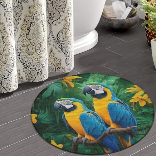 Highly Premium Quality Floor Mat, Office Chair Decor Mat, Room Sofa Yoga Soft Round Carpet Parrots Art, 60inch