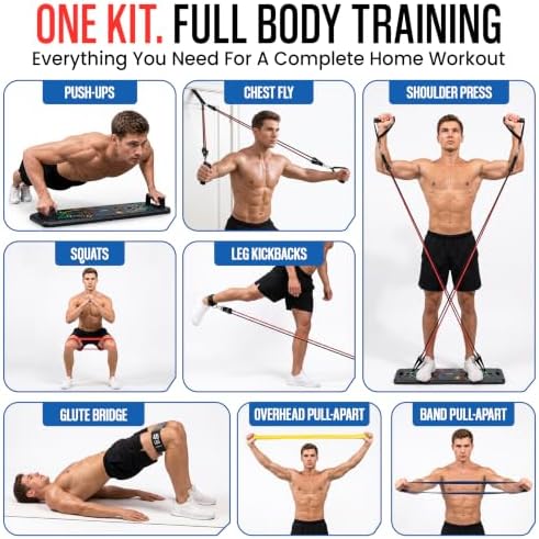 Portable Push Up Board Gym Kit 25-in-1, Foldable Push Up Station & Exercise Board Workout Set with 18 Accessories, Resistance Bands & Handles, Ankle Straps for Men, Women & Teens