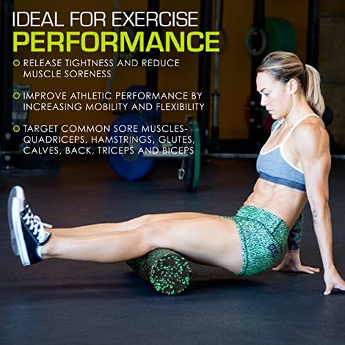 ProsourceFit High Density Foam Rollers 12 - inches long, Firm Full Body Athletic Massage Tool for Back Stretching, Yoga, Pilates, Post Workout Muscle Recuperation, Black/Green