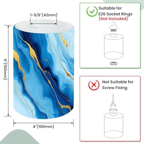 3 Pack Cylinder Glass Lamp Shade Cyan blue liquid watercolor golden stains Teal turquoise marble Covers with 1-5/8" Fitter Opening Light Fixture Replacement for Table Lamp Bathroom Vanity Light