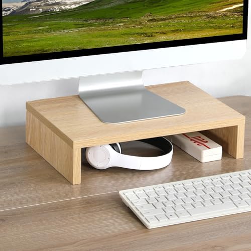 TEAMIX Wood Monitor Stand Riser for Desk - 14.2 inch, Small Laptop Stand
