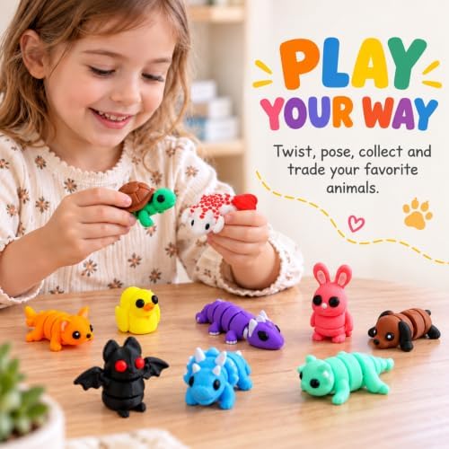 MONJITA 35 pcs Mini 3D Printed Animal Figurines, Flexible Articulated Fidget Toys, Cute Desk Decor, Party Favors, Goodie Bag Stuffers, Gifts for Kids Students Carnival Prizes Rewards (35pcs)