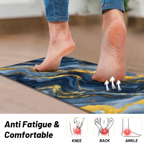 Tyrot Gold Blue Kitchen Mats for Floor 2 Pcs 17.3"X28"+17.3"X47"