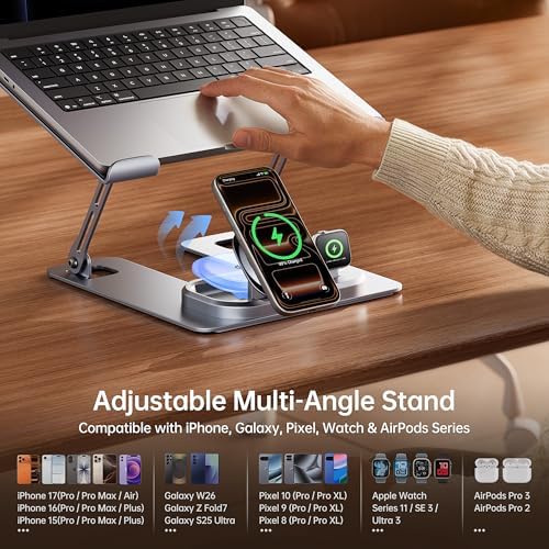 Transformers 6 in 1 Aluminum Laptop Stand with QI2 Wireless Charger