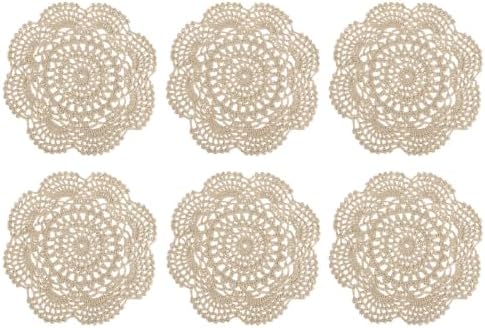 uxcell 6 Pcs Crochet Handmade Placemat Doilies for Table 7.9" Light Brown