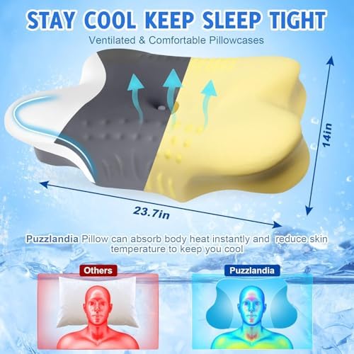 Cervical Neck Pillow for Side Sleeper - Memory Foam Pillows Ergonomic Neck Support for Pain Relief Contour Memory Foam - Adjustable Orthopedic Bed Pillows with Breathable Pillowcase (Black-Gray)