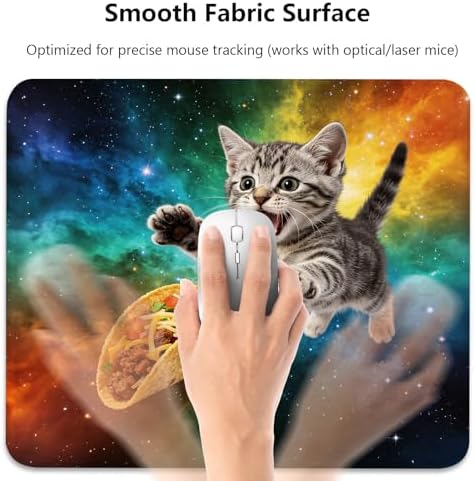 Adorable Space Cat Chasing Taco Mouse Pad, Rainbow Galaxy Durable Desk Mat