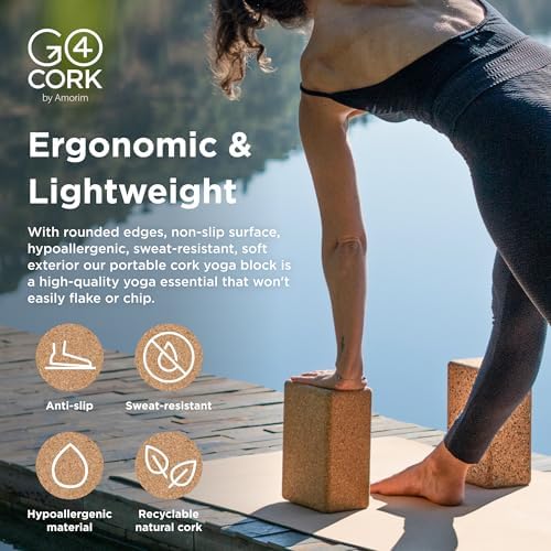 Go4Cork Cork Yoga Block | Non-Toxic, Alternative To Foam Yoga Blocks | Odorless, Soft, Non-Slip, Workout & Exercise | Yogi Gift Accessories | Men & Women | Eco Friendly, Sustainable