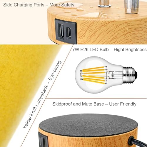 LTBLIGHT 2 Pack Gold Stepless Dimmable Bedside Table Lamp USB+AC Outlet