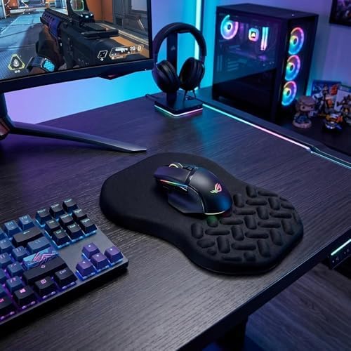 QDOAOF-Ergonomic Mouse Pad Wrist Support with Massage Design, Relieve Wrist Pain Mousepad, Wrist Rest Pain Relief Mousepad with Memory Foam&Non-Slip PU Base, Carpal Tunnel Syndrome (Black)