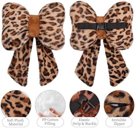 2 Pack Bow Car Headrest Pillow Comfortable Soft Plush Head Rest Cushion, Neck Pillow for Driving Office Use and Car Interior Decoration (Leopard)
