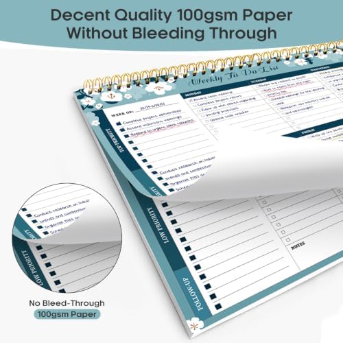 Taja Weekly To Do List Notepad, Undated Weekly Planner Pad, 8.5" x 11"
