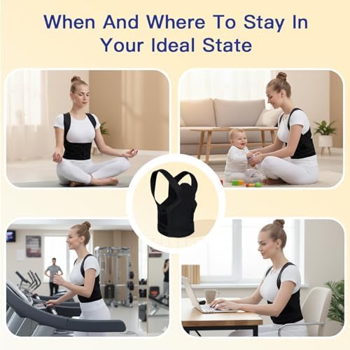 Winvote Posture Corrector Back Brace for Women and Men with Lumbar Support Adjustable Y-Shaped Shoulder Brace Breathable Mesh Black Size M