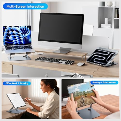 Laptop Stand - Adjustable Ergonomic Laptop Riser, Portable Foldable Aluminum Laptop Holder Perfect for Desk, Bed, Couch & Lap - Space Saving - Silver