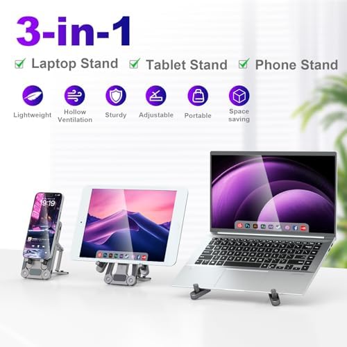Portable Laptop Stand for Desk,3 in 1 Fits Laptops/Tablets/Phone